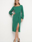  Rochie de cocktail Verde cu fustă petrecută și manșete elastice Felilena