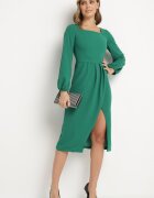  Rochie de cocktail Verde cu fustă petrecută și manșete elastice Felilena