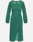  Rochie de cocktail Verde cu fustă petrecută și manșete elastice Felilena