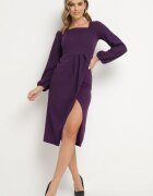  Rochie de cocktail Violet cu fustă petrecută și cu elastic la mâneci Felilena