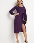  Rochie de cocktail Violet cu fustă petrecută și cu elastic la mâneci Felilena