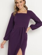  Rochie de cocktail Violet cu fustă petrecută și cu elastic la mâneci Felilena