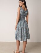  Rochie Evazată Albastră din Bumbac Cu elastic în Talie Nelaris