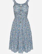  Rochie Evazată Albastră din Bumbac Cu elastic în Talie Nelaris