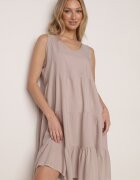  Rochie Evazată Bej din bumbac cu bretele Zasea