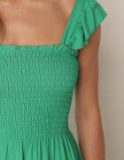  Rochie Evazată din Bumbac Verde cu Bretele Elastic și Volănaș Mevesta