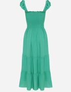  Rochie Evazată din Bumbac Verde cu Bretele Elastic și Volănaș Mevesta
