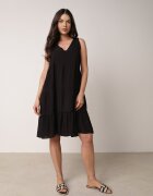  Rochie evazată neagră din bumbac cu bretele Zasea