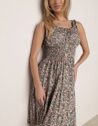  Rochie Evazată Verde-Roz din Bumbac Finisată cu elastic în talie Nelaris