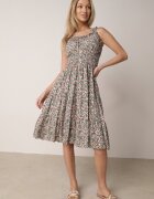  Rochie Evazată Verde-Roz din Bumbac Finisată cu elastic în talie Nelaris