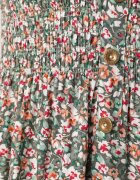  Rochie Evazată Verde-Roz din Bumbac Finisată cu elastic în talie Nelaris