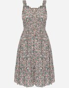  Rochie Evazată Verde-Roz din Bumbac Finisată cu elastic în talie Nelaris