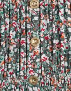  Rochie Evazată Verde-Roz din Bumbac Finisată cu elastic în talie Nelaris