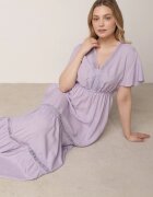  Rochie Fioletowa Maxi cu elastic în talie și inserții din dantelă Anandia