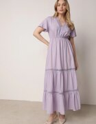  Rochie Fioletowa Maxi cu elastic în talie și inserții din dantelă Anandia