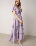  Rochie Fioletowa Maxi cu elastic în talie și inserții din dantelă Anandia