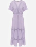  Rochie Fioletowa Maxi cu elastic în talie și inserții din dantelă Anandia