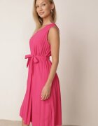  Rochie Fucsia Cloș Midi Plisată cu Curea de material Varethia