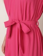  Rochie Fucsia Cloș Midi Plisată cu Curea de material Varethia