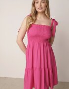  Rochie fucsia evazată din bumbac cu elastic în talie cu bretele Gelfea