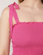  Rochie fucsia evazată din bumbac cu elastic în talie cu bretele Gelfea