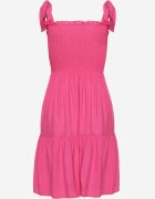  Rochie fucsia evazată din bumbac cu elastic în talie cu bretele Gelfea