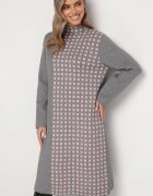  Rochie Gri închis cu croi tip cutie cu guler tip maletă și cu model geometric Karbisa