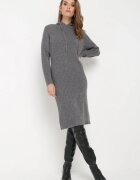  Rochie Gri închis de lână cu glugă în dungi Tyrwe