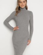  Rochie Gri Reiată cu croială ajustată și guler înalt Cașmir Bumbac și Lână Vaithessa