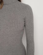  Rochie Gri Reiată cu croială ajustată și guler înalt Cașmir Bumbac și Lână Vaithessa