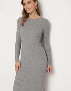  Rochie Gri tricotată mulată reiată cu lână și cașmir Daiantha