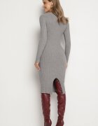  Rochie Gri tricotată mulată reiată cu lână și cașmir Daiantha