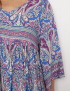  Rochie Lungă Albastru-Violet Evazată cu Mâneci 3/4 cu Model Paisley Amarethia
