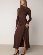  Rochie lungă cu mânecă lungă din viscoză decorată cu drapaj și volănaș Aserefa Maro