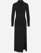  Rochie lungă cu mânecă lungă din viscoză decorată cu drapaj și volănaș Aserefa Neagră