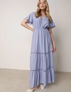 Rochie Maxi albastră deschisă cu elastic în talie și inserții din dantelă Anandia