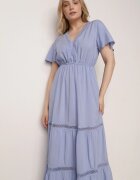  Rochie Maxi albastră deschisă cu elastic în talie și inserții din dantelă Anandia