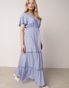  Rochie Maxi albastră deschisă cu elastic în talie și inserții din dantelă Anandia