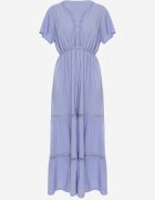  Rochie Maxi albastră deschisă cu elastic în talie și inserții din dantelă Anandia