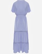  Rochie Maxi albastră deschisă cu elastic în talie și inserții din dantelă Anandia
