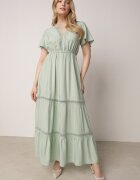  Rochie Maxi Mentă cu elastic în talie și inserții de dantelă Anandia