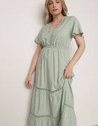  Rochie Maxi Mentă cu elastic în talie și inserții de dantelă Anandia