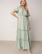  Rochie Maxi Mentă cu elastic în talie și inserții de dantelă Anandia