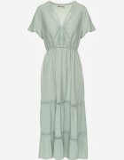  Rochie Maxi Mentă cu elastic în talie și inserții de dantelă Anandia