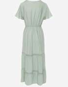  Rochie Maxi Mentă cu elastic în talie și inserții de dantelă Anandia