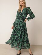  Rochie Maxi Verde-Neagră cu Decolteu Plic cu Imprimeu la Modă Ceconna