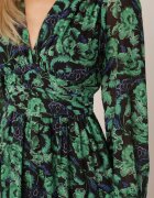  Rochie Maxi Verde-Neagră cu Decolteu Plic cu Imprimeu la Modă Ceconna