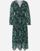  Rochie Maxi Verde-Neagră cu Decolteu Plic cu Imprimeu la Modă Ceconna