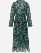  Rochie Maxi Verde-Neagră cu Decolteu Plic cu Imprimeu la Modă Ceconna