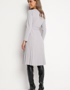  Rochie Midi Gri deschis cu Fustă Plisată și Curea Ondinetta